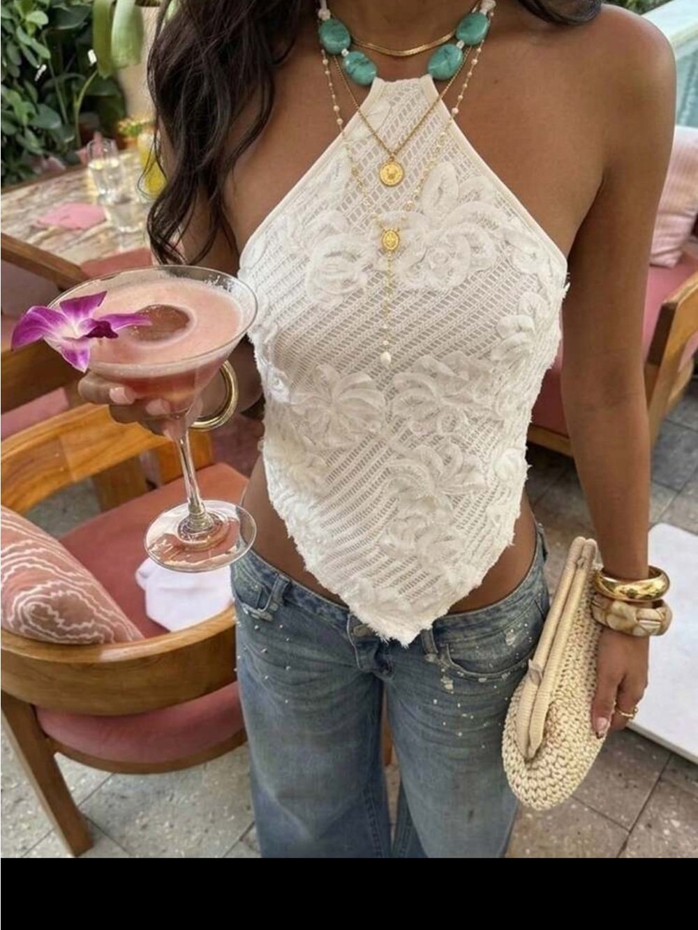 SHEIN White Lace Halter Handkerchief Camisole